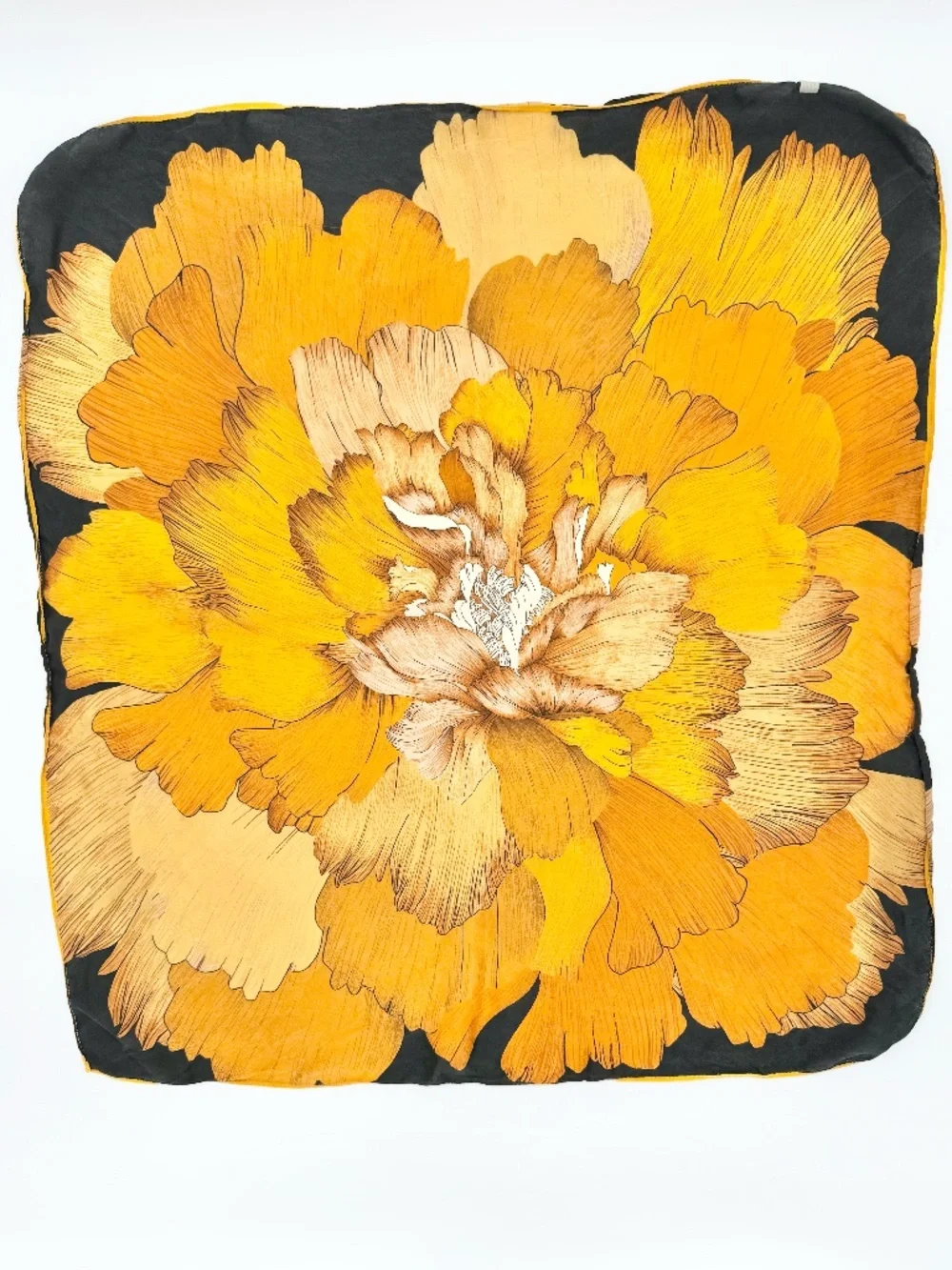 Large Black Gold Floral Satin Square Scarf